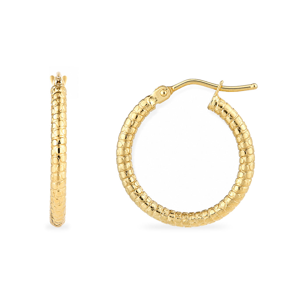 9ct Yellow Gold 15mm Diamond Cut Hoop Earrings
