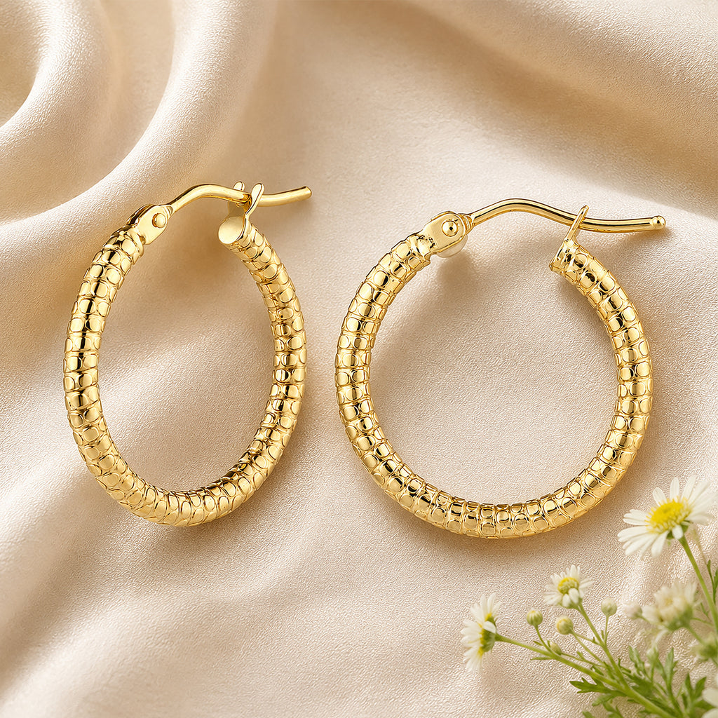 9ct Yellow Gold 15mm Diamond Cut Hoop Earrings