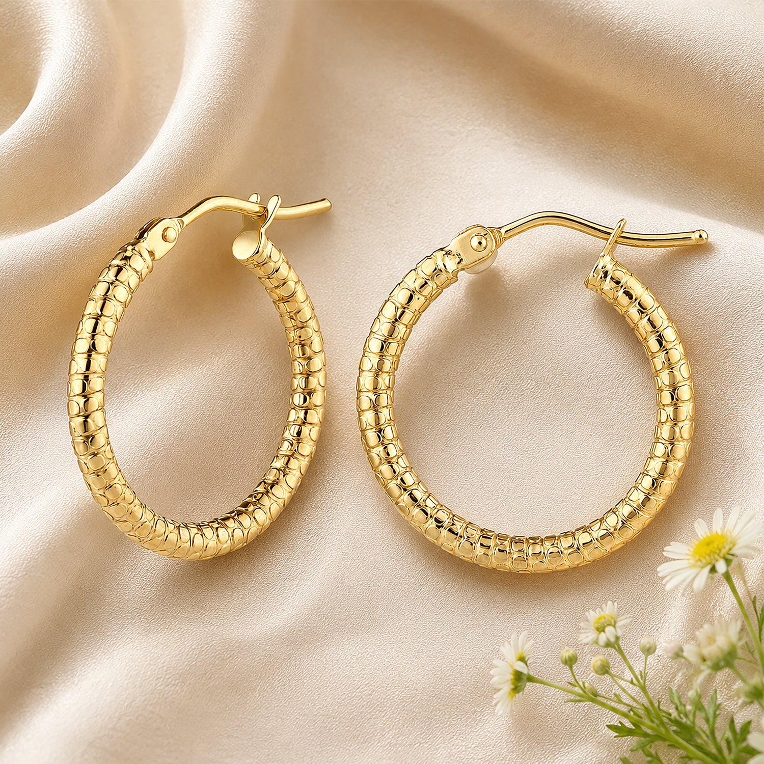 9ct Yellow Gold 15mm Diamond Cut Hoop Earrings
