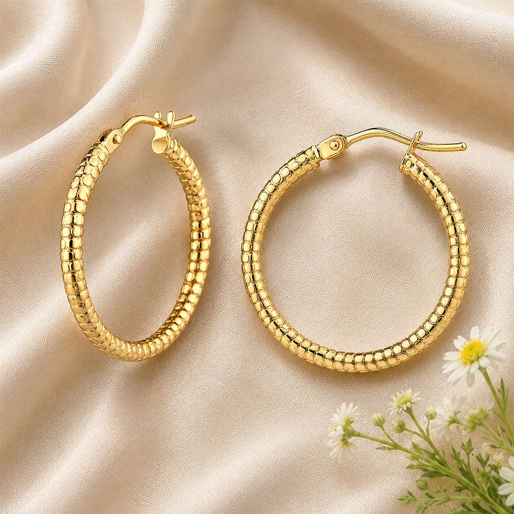 9ct Yellow Gold 20mm Diamond Cut Hoop Earrings
