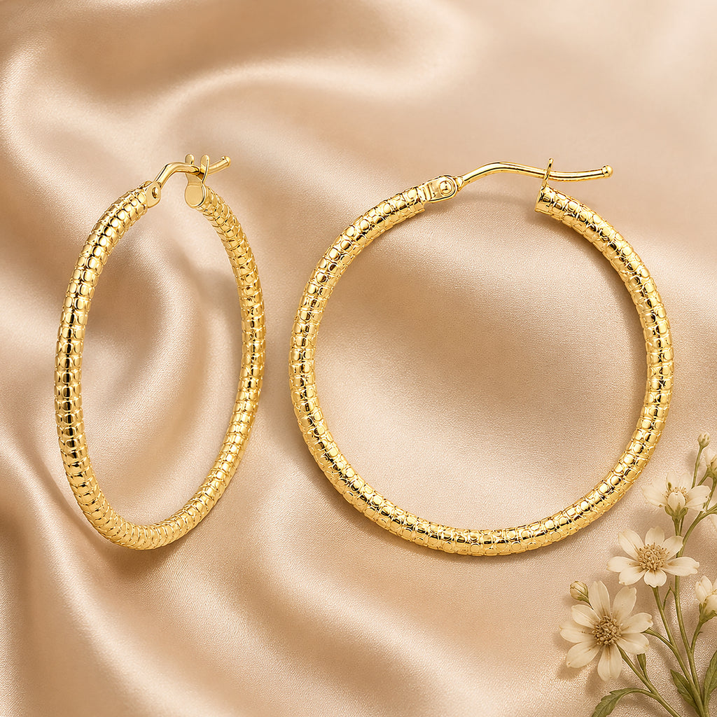 9ct Yellow Gold 25mm Diamond Cut Hoop Earrings