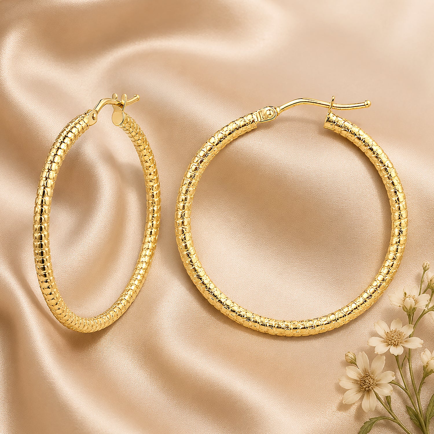 9ct Yellow Gold 25mm Diamond Cut Hoop Earrings