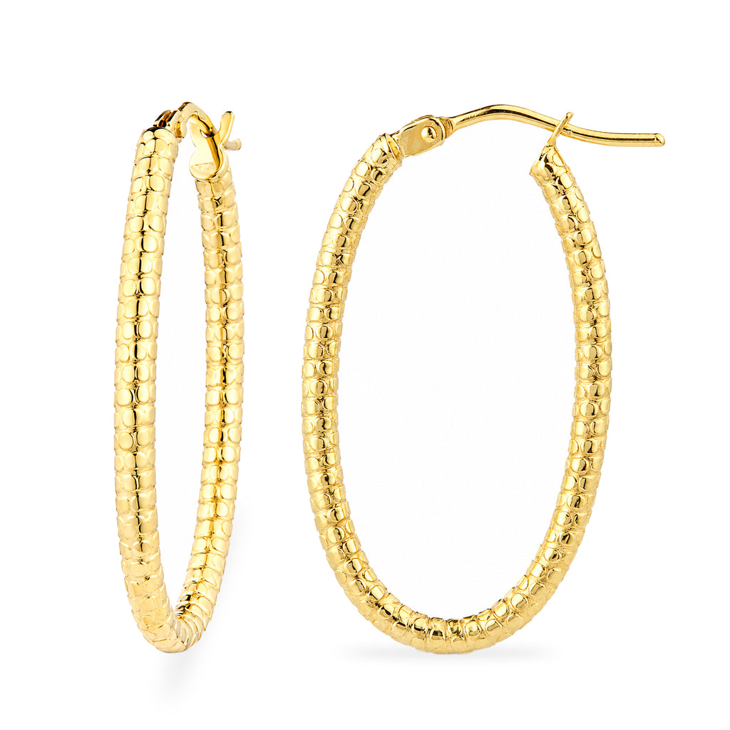 9ct Yellow Gold Diamond Cut Oval Hoop Earrings