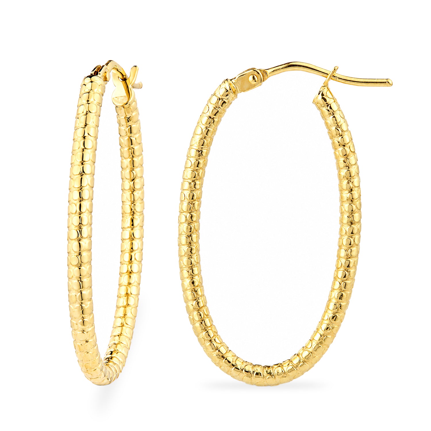 9ct Yellow Gold Diamond Cut Oval Hoop Earrings