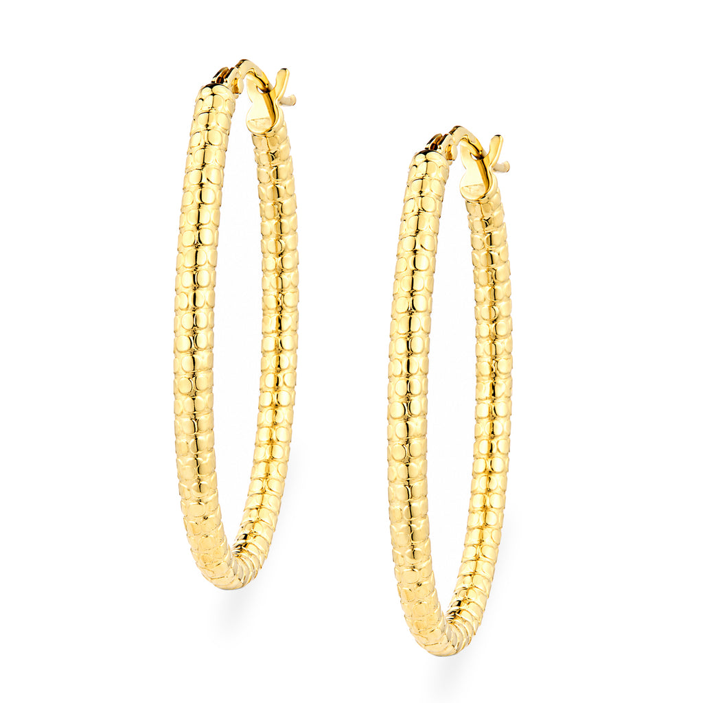 9ct Yellow Gold Diamond Cut Oval Hoop Earrings
