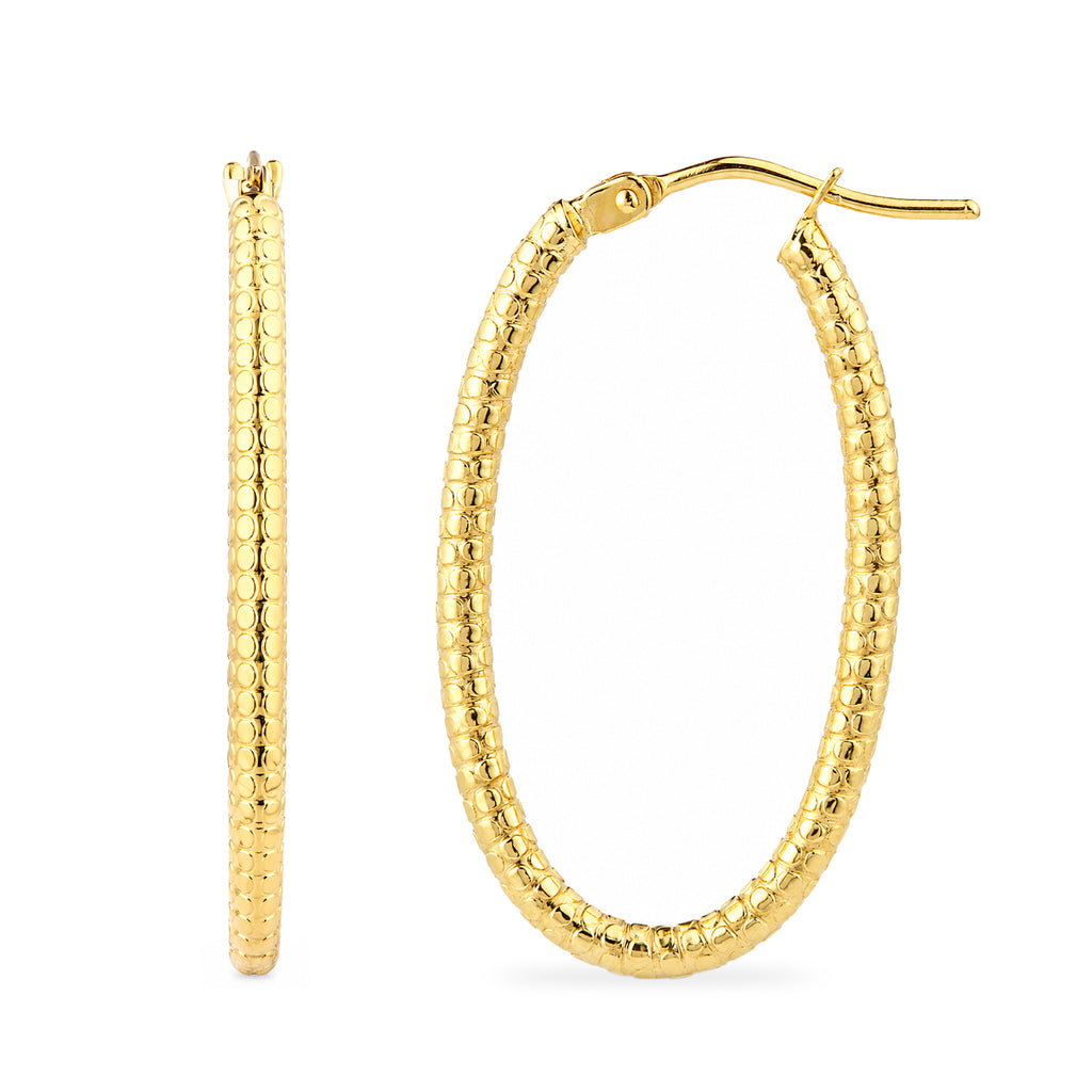9ct Yellow Gold Diamond Cut Oval Hoop Earrings