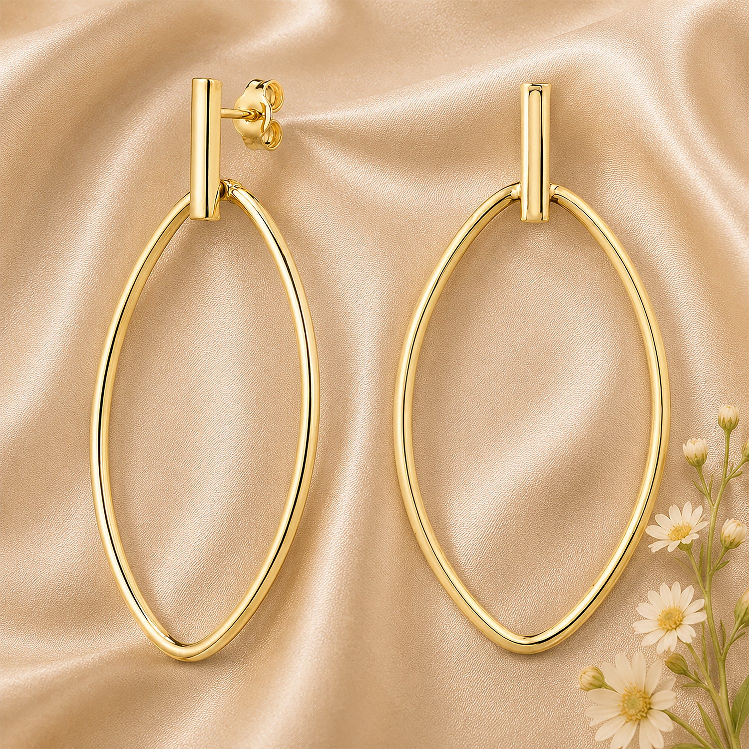 Citerna 9ct Yellow Gold Oval Hoop Drop Earrings