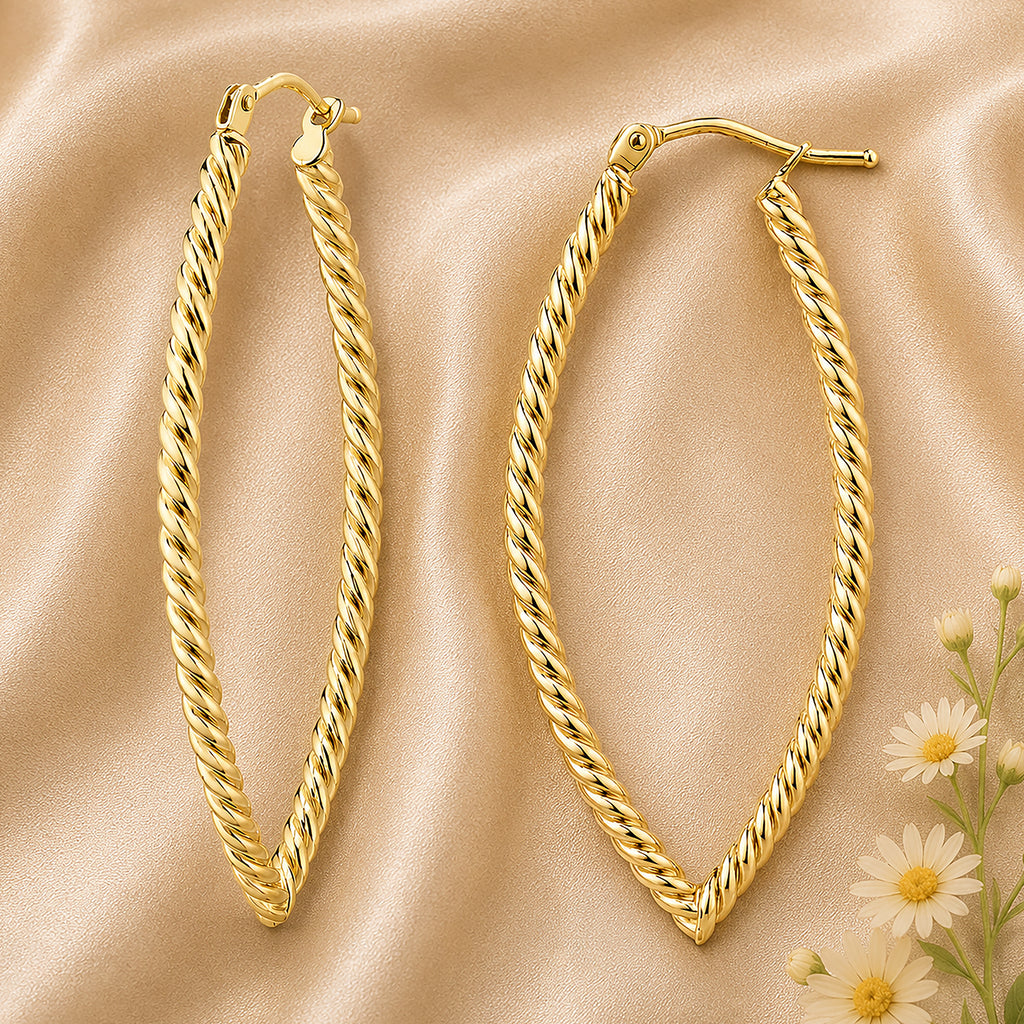9ct Yellow Gold Popcorn Oval Hoop Earrings