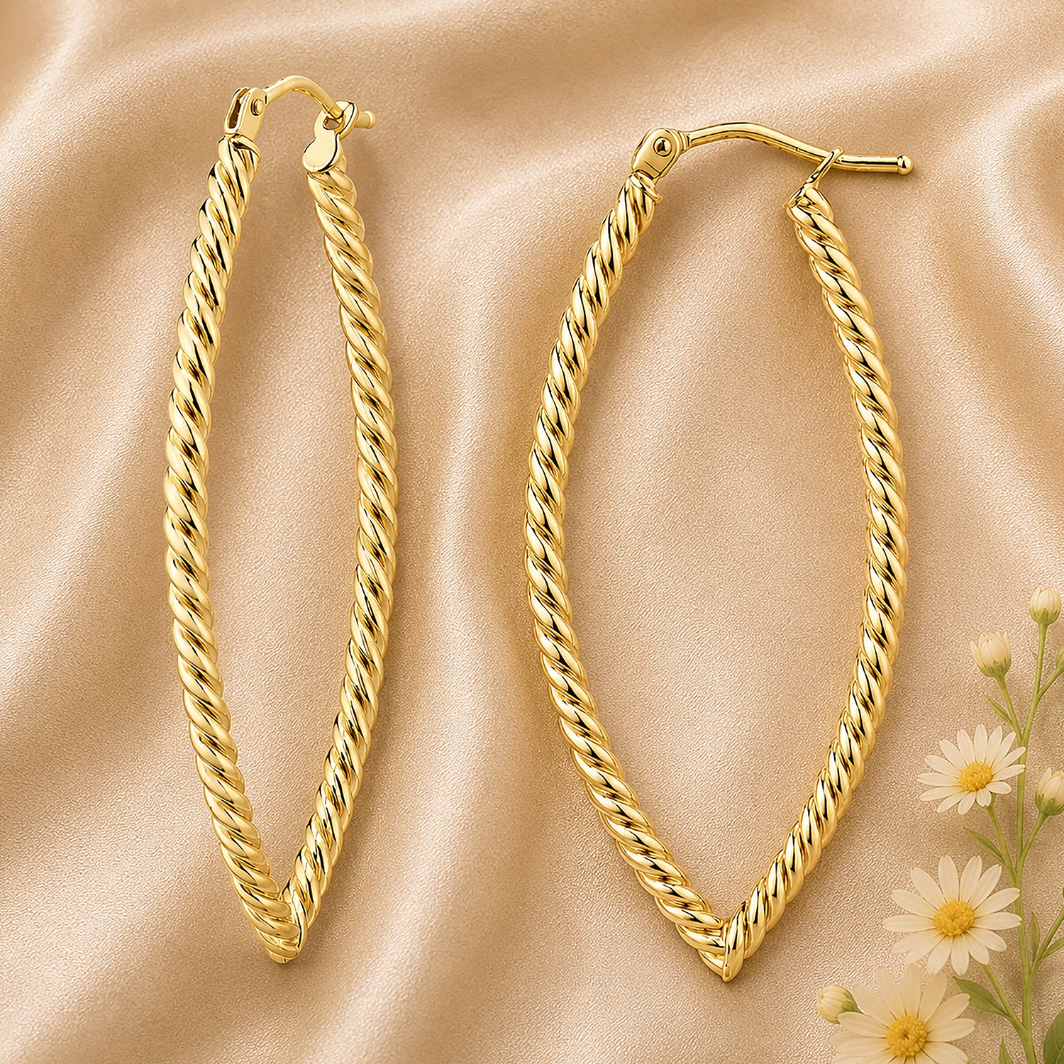 9ct Yellow Gold Popcorn Oval Hoop Earrings