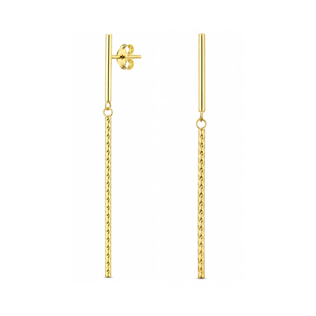 9ct Yellow Gold Diamond Cut Stick Drop Earrings