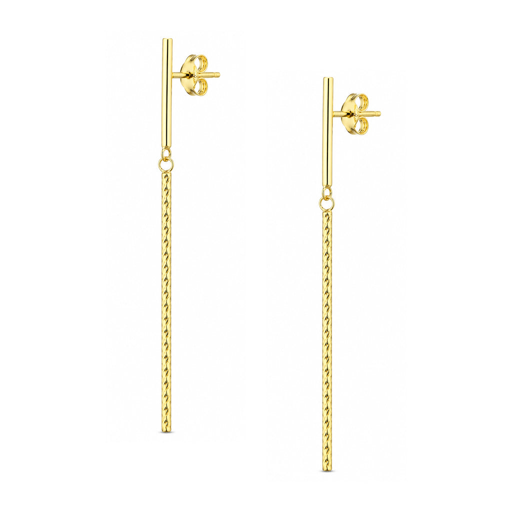 9ct Yellow Gold Diamond Cut Stick Drop Earrings