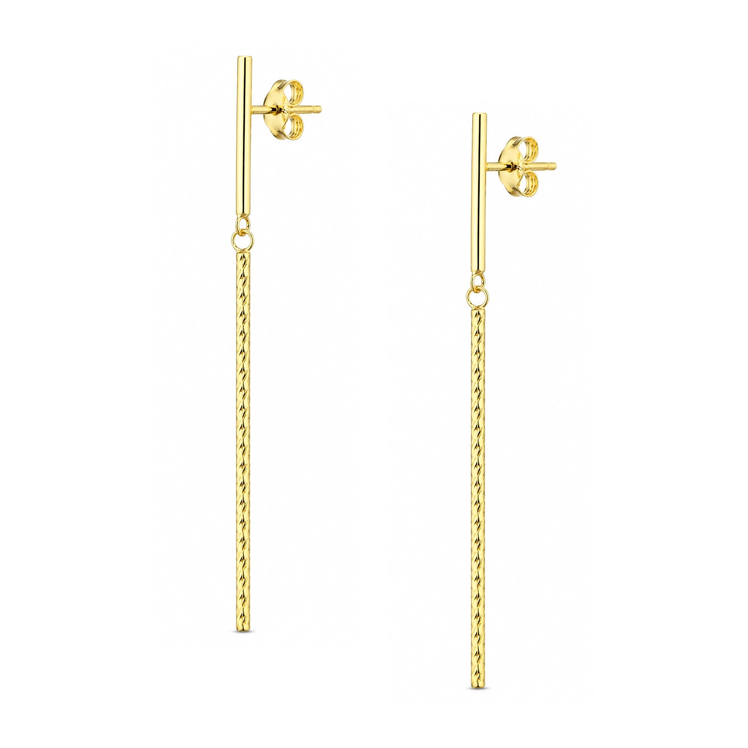 9ct Yellow Gold Diamond Cut Stick Drop Earrings