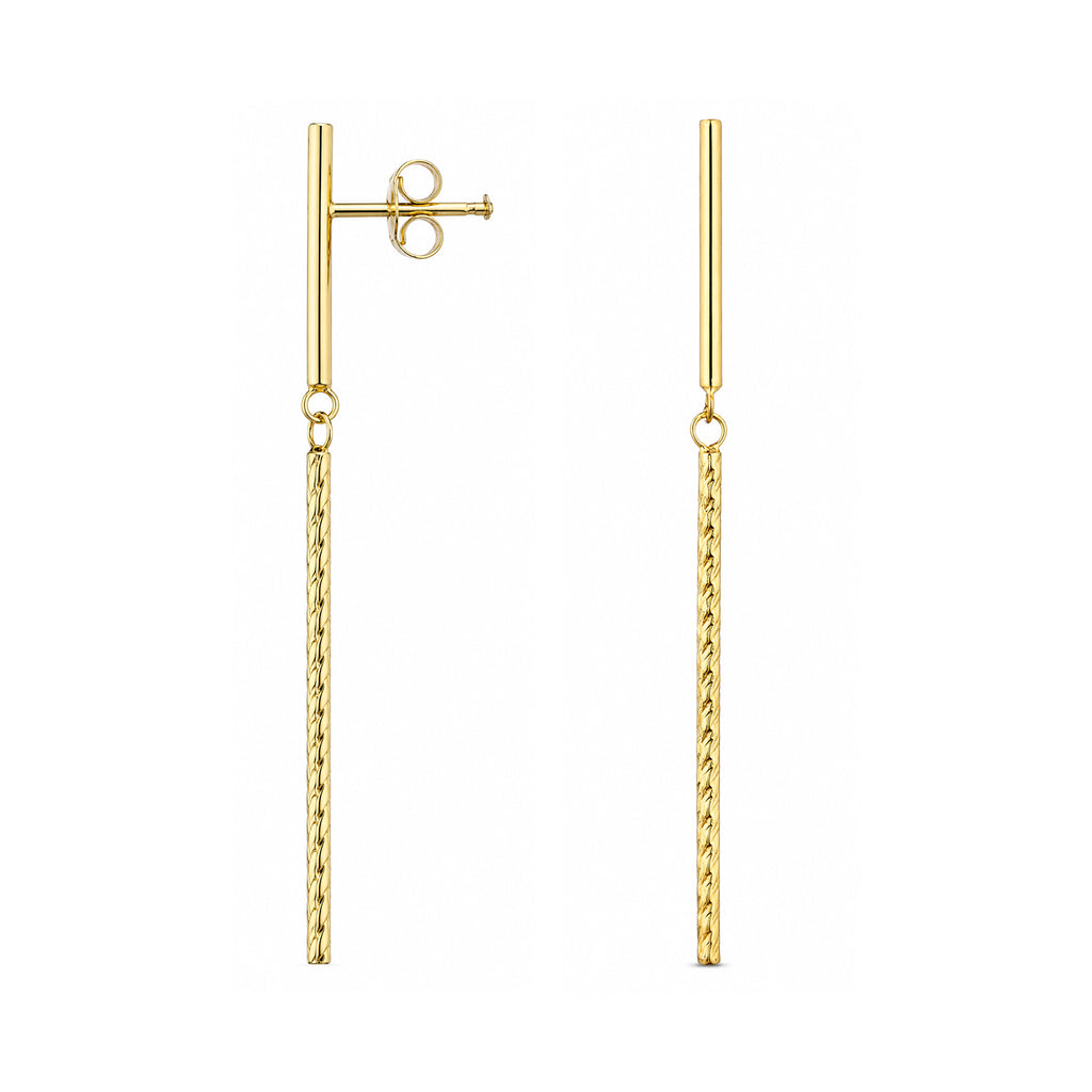 9ct Yellow Gold Diamond Cut Stick Drop Earrings