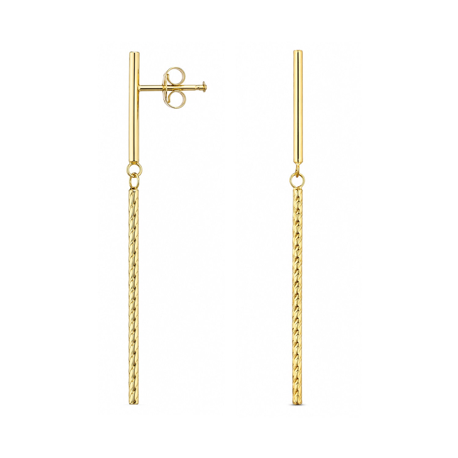 9ct Yellow Gold Diamond Cut Stick Drop Earrings