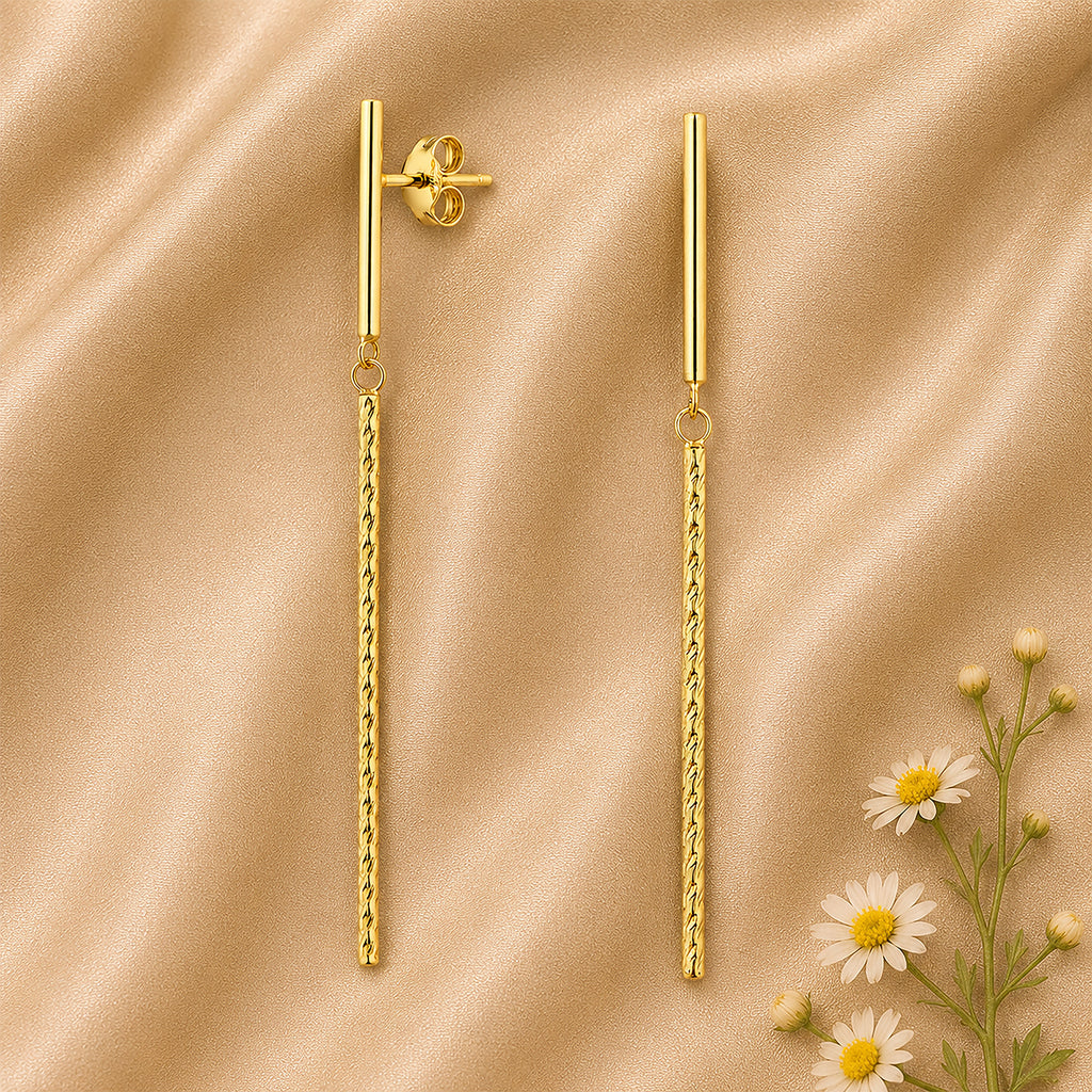 9ct Yellow Gold Diamond Cut Stick Drop Earrings