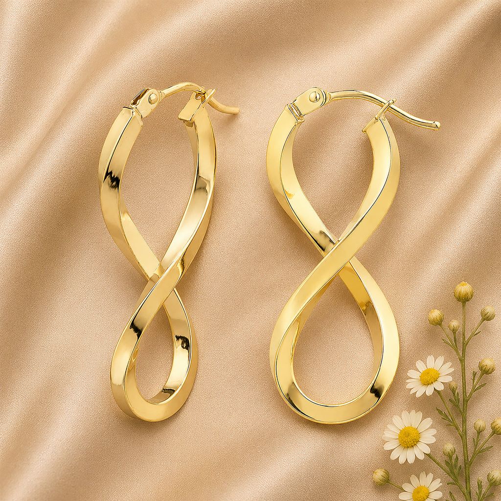 9ct Yellow Gold Square Infinity Hoop Earrings
