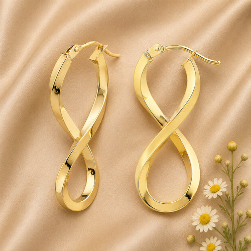 9ct Yellow Gold Square Infinity Hoop Earrings