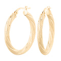 9ct Yellow Gold Textured Diamond Cut Hoop Earrings