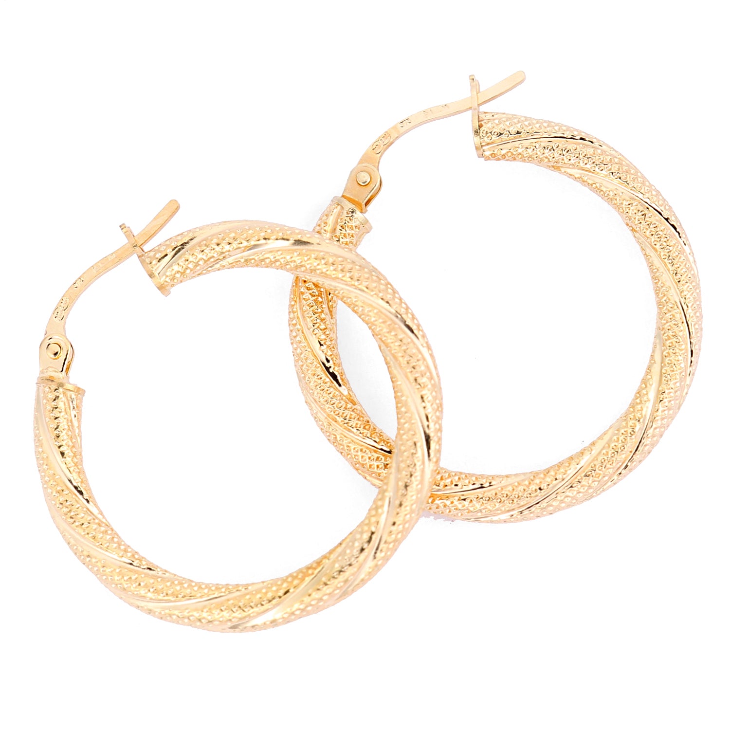 9ct Yellow Gold Textured Diamond Cut Hoop Earrings