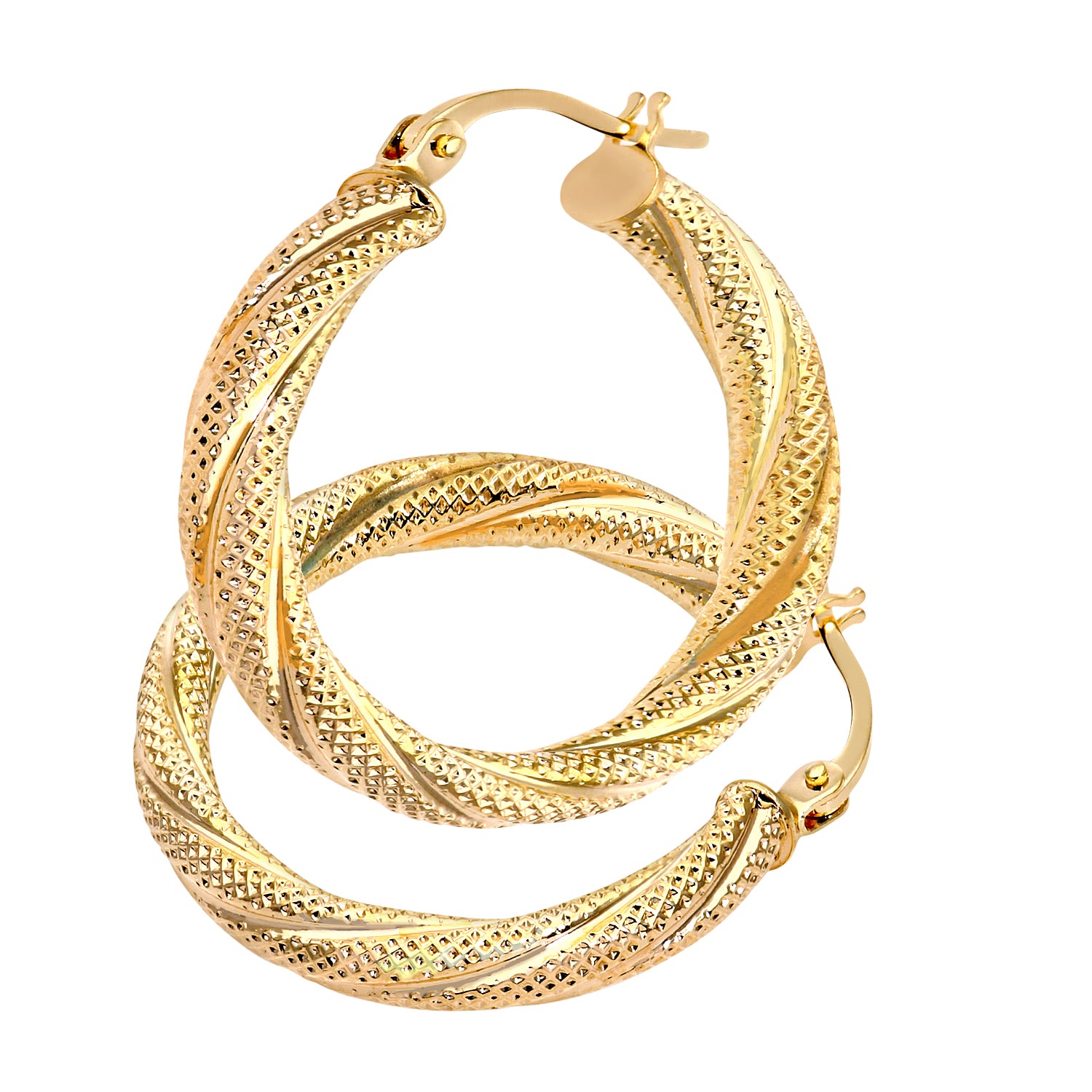 9ct Yellow Gold Textured Diamond Cut Hoop Earrings