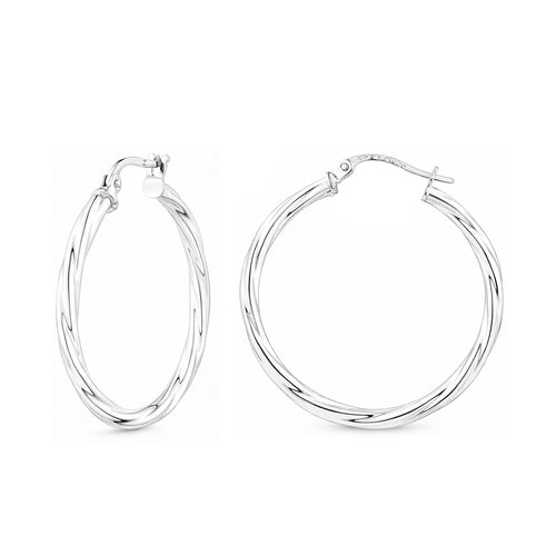 Twisted Medium Hoop Earrings 9ct White Gold | Prime Jewellery