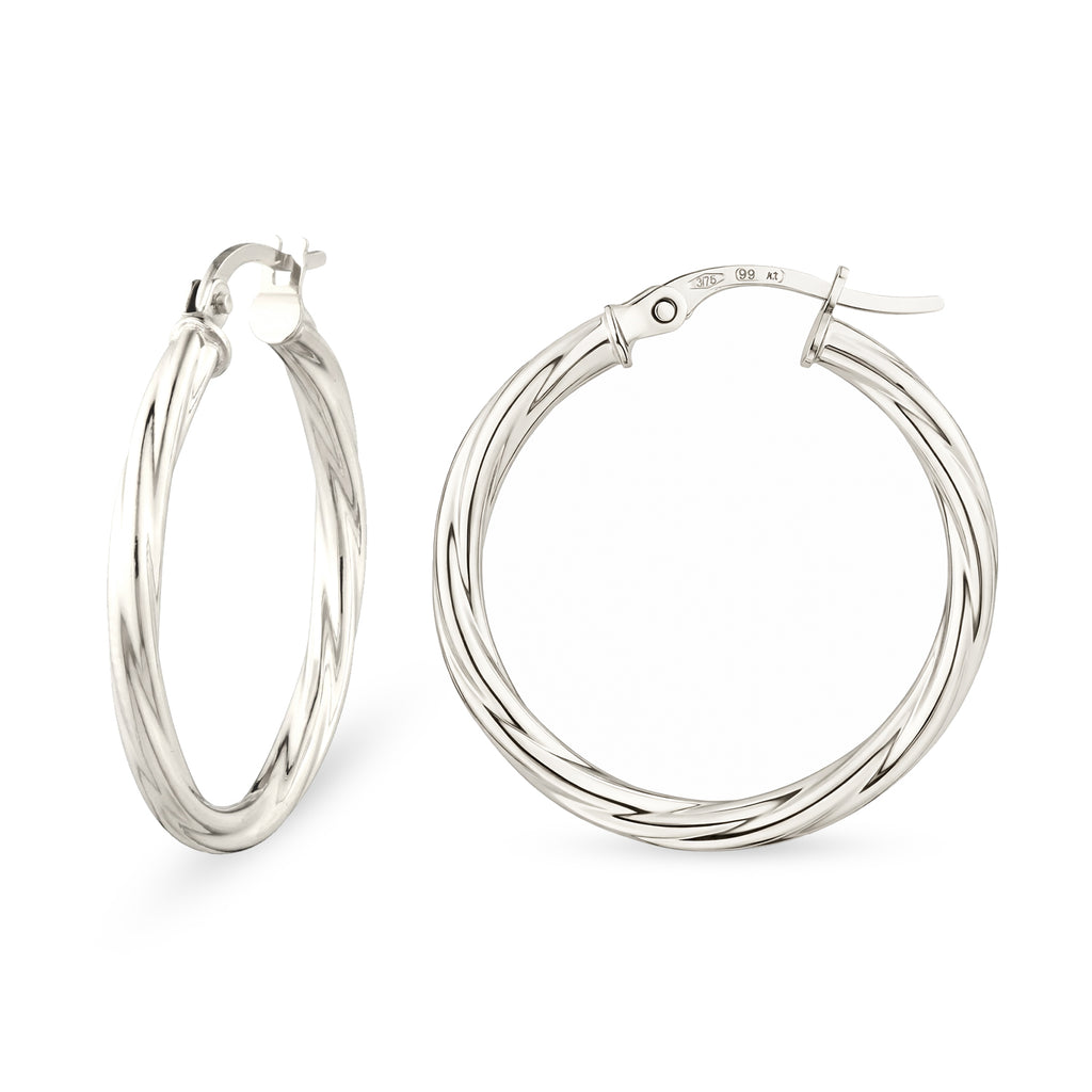 Twisted Medium Hoop Earrings 9ct White Gold | Prime Jewellery