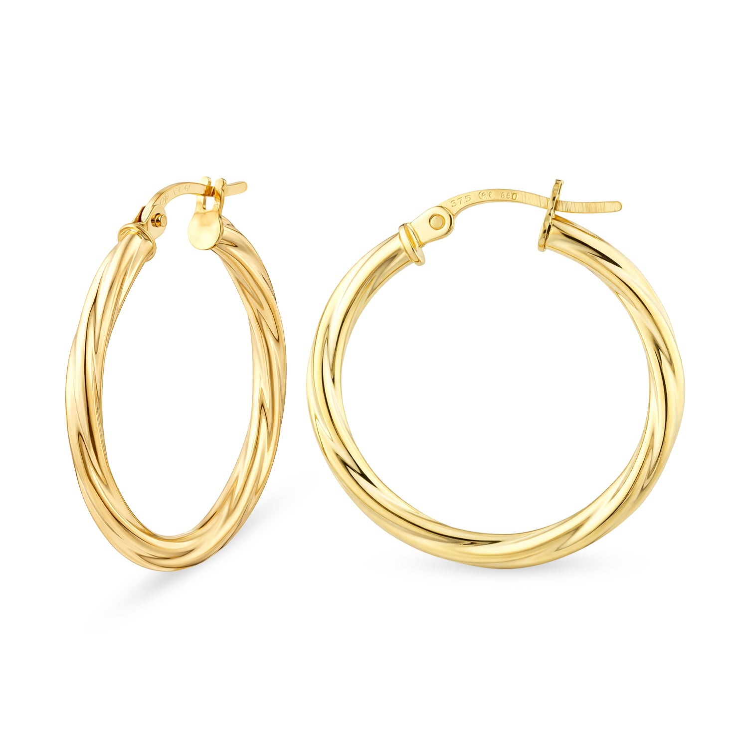 Swirl Small Hoop Earrings 9ct Yellow Gold | Prime Jewellery