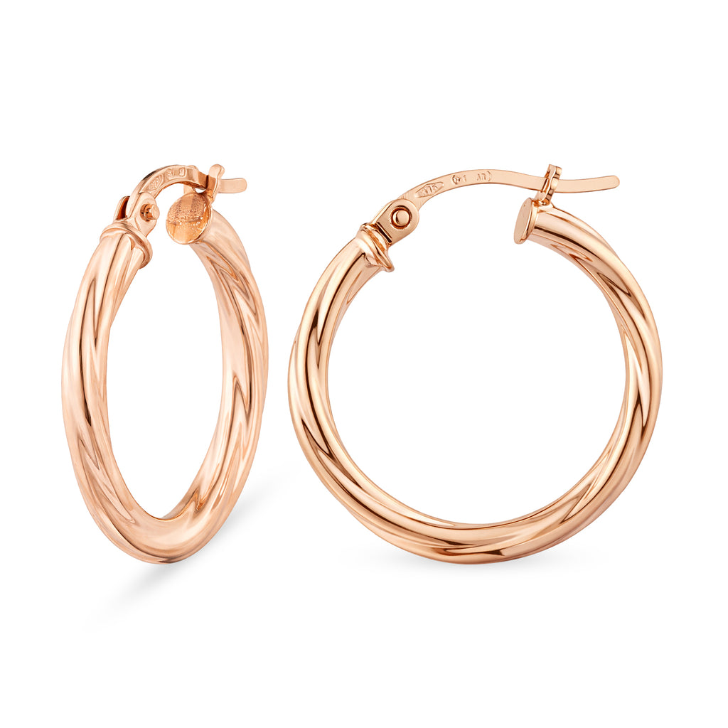 9ct Rose Gold Plated Twisted Small Hoop Earrings