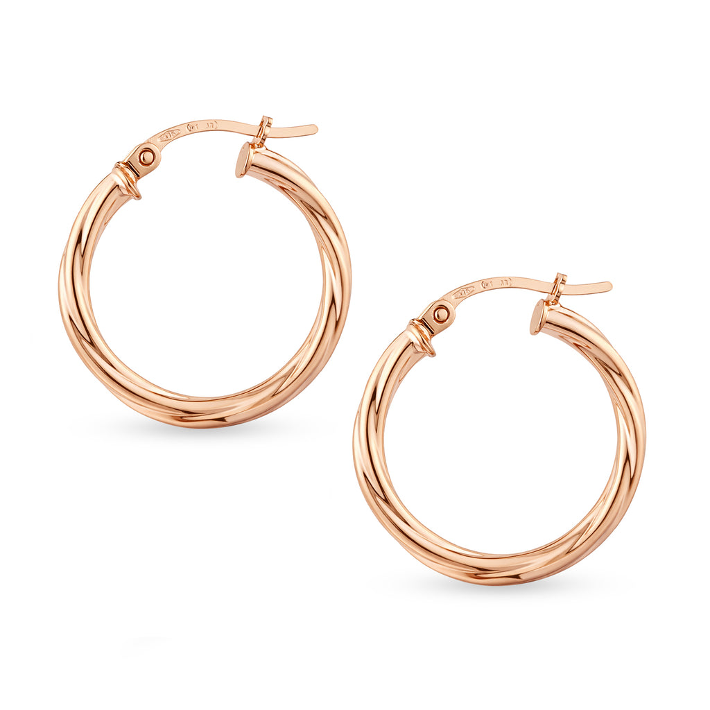 9ct Rose Gold Plated Twisted Small Hoop Earrings
