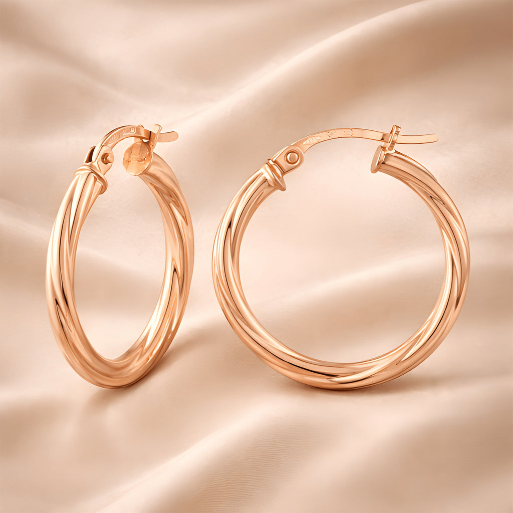 9ct Rose Gold Plated Twisted Small Hoop Earrings