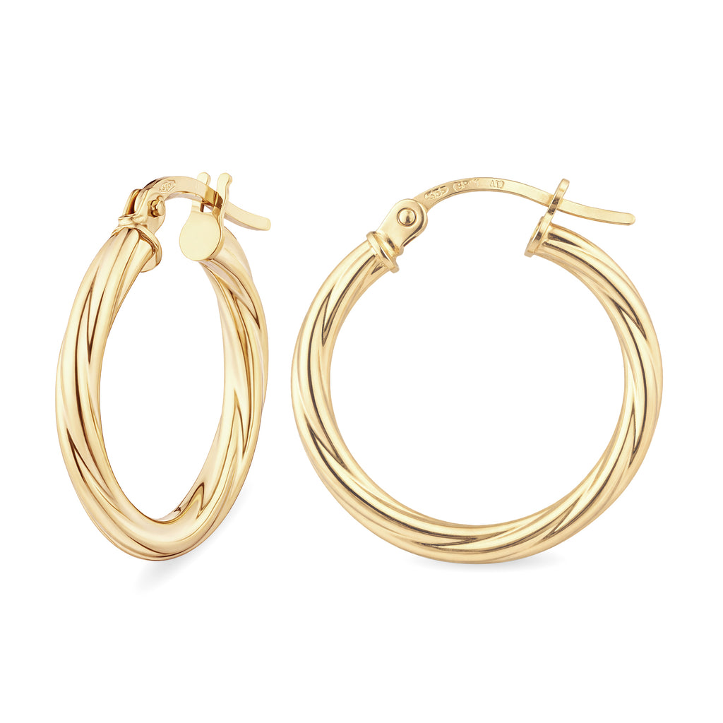 9ct Yellow Gold Polished Twisted Small Hoop Earrings