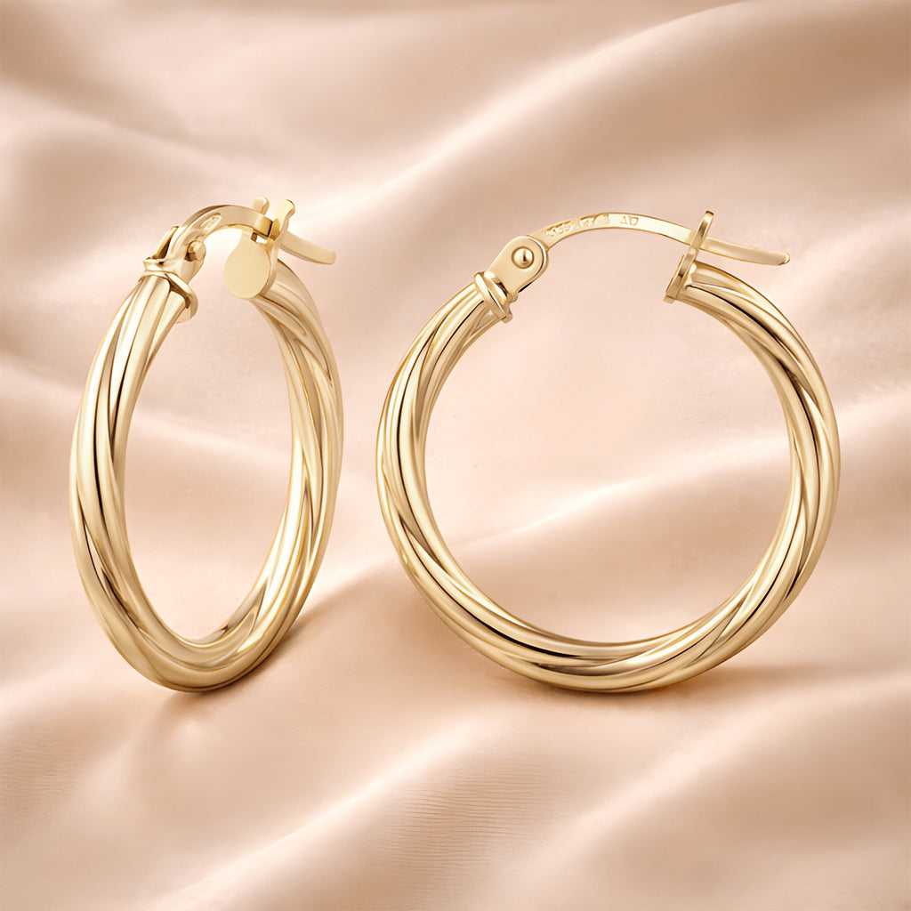 9ct Yellow Gold Polished Twisted Small Hoop Earrings