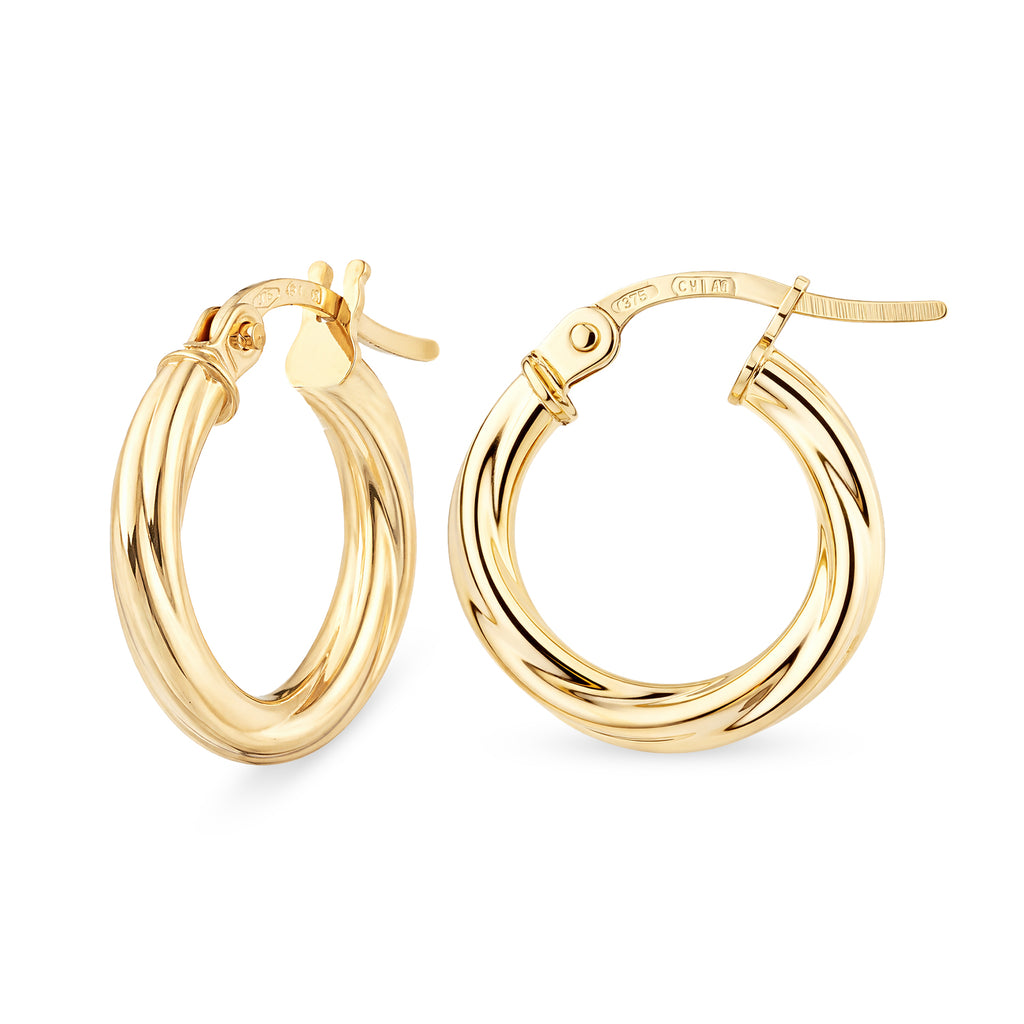 Polished Twisted Hoop Earrings 9ct Yellow Gold | Prime Jewellery