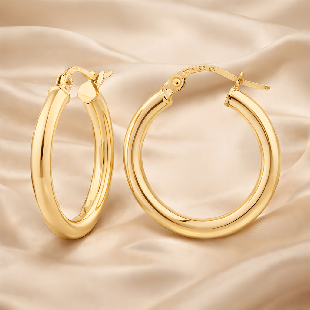 9ct Gold Polished Hoop Earrings Timeless Round Tube Hoops