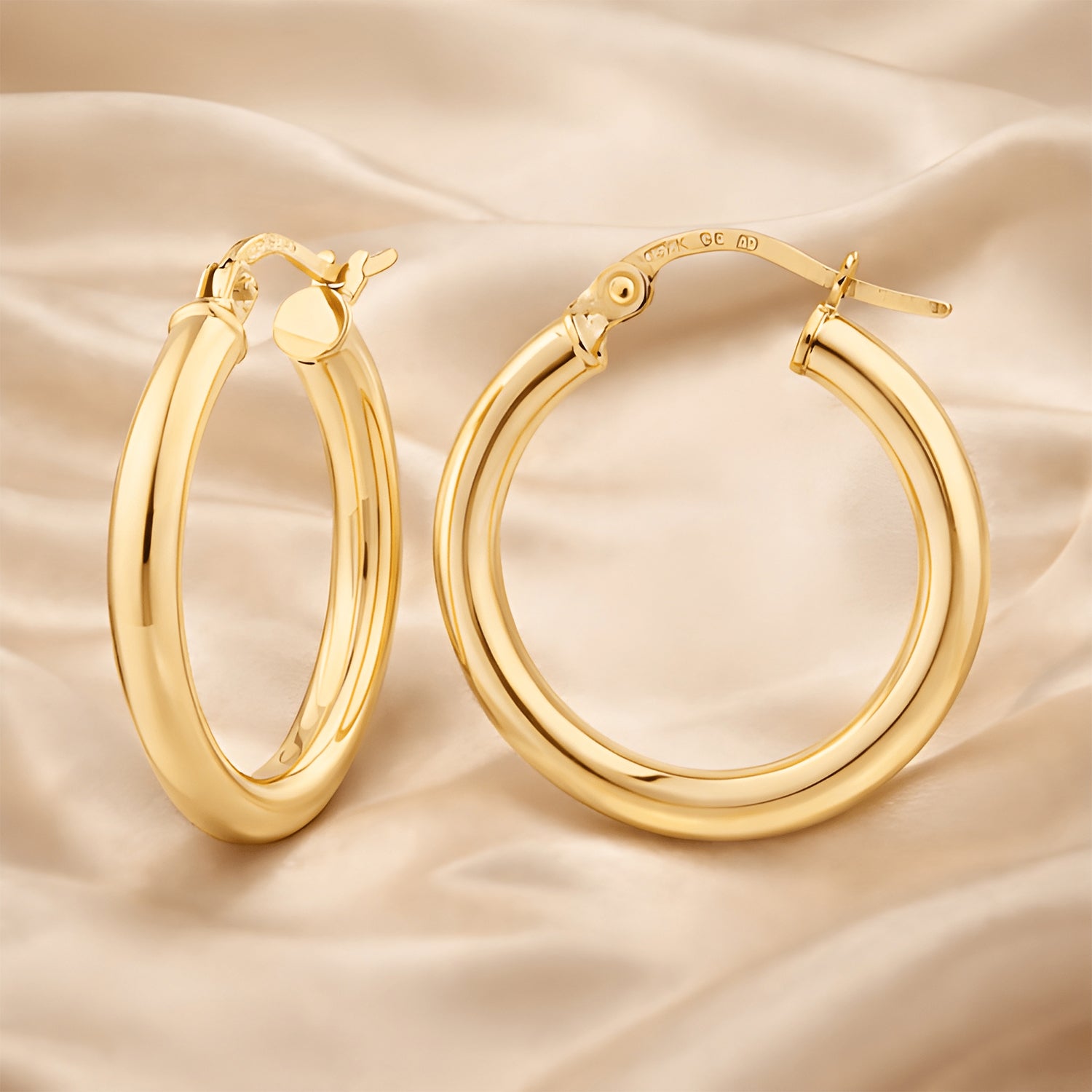 9ct Gold Polished Hoop Earrings Timeless Round Tube Hoops