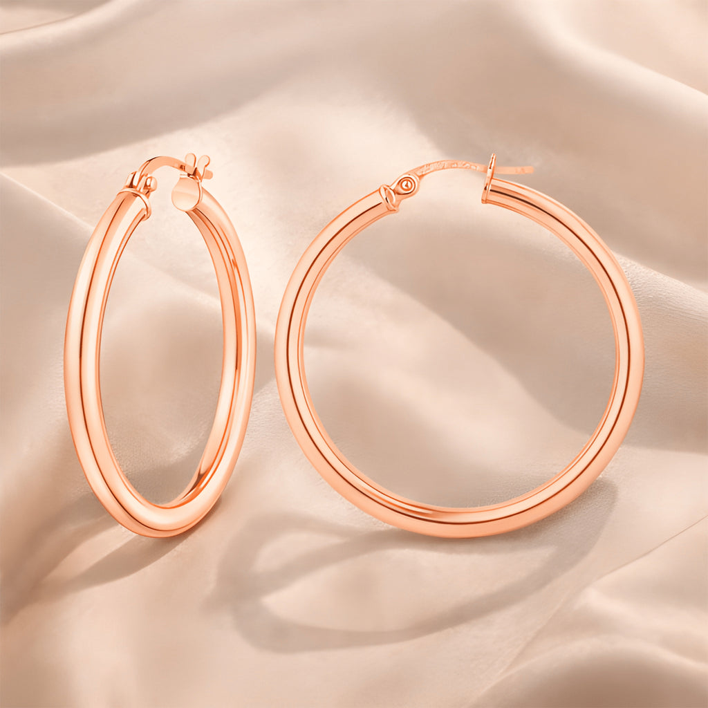 9ct Rose Gold Creole Hoop Earrings - Classic Round Design