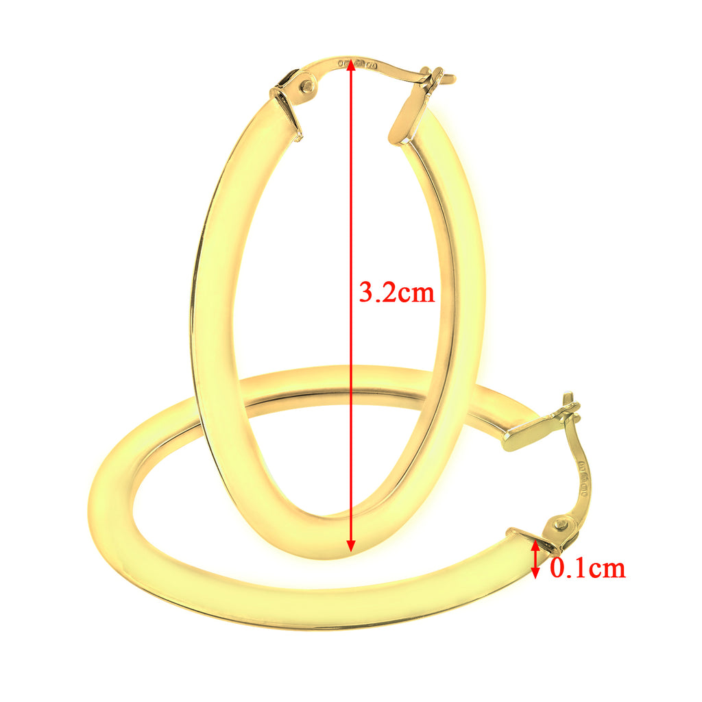 9ct Yellow Gold Large Oval Hoop Earrings
