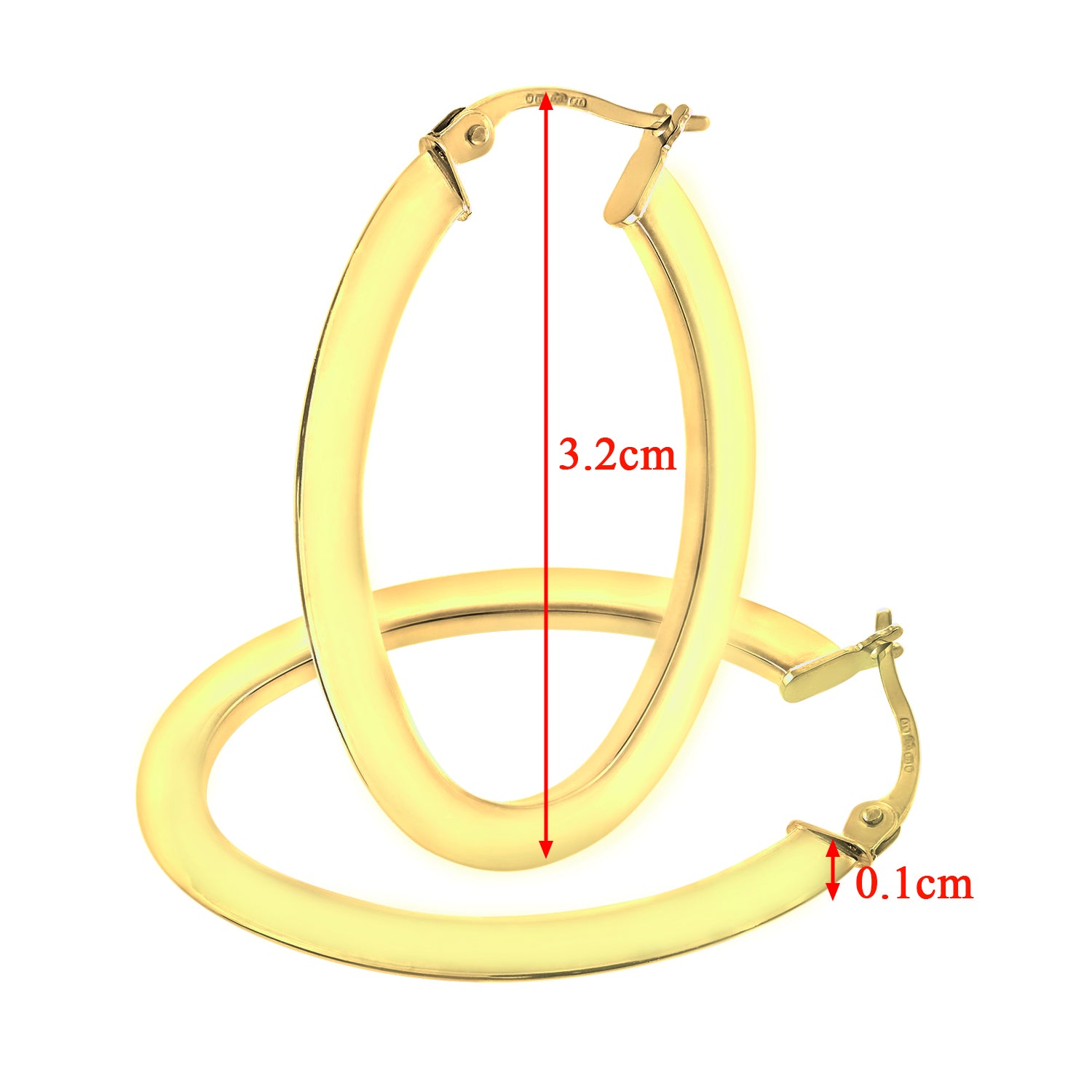 9ct Yellow Gold Large Oval Hoop Earrings
