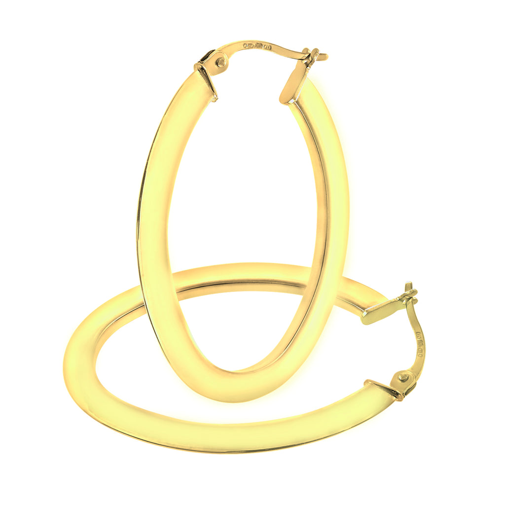 9ct Yellow Gold Large Oval Hoop Earrings