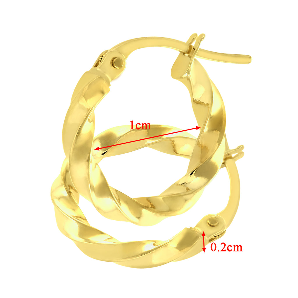 9ct Yellow Gold Textured Twist Hoop Earrings