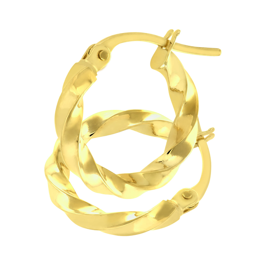 9ct Yellow Gold Textured Twist Hoop Earrings