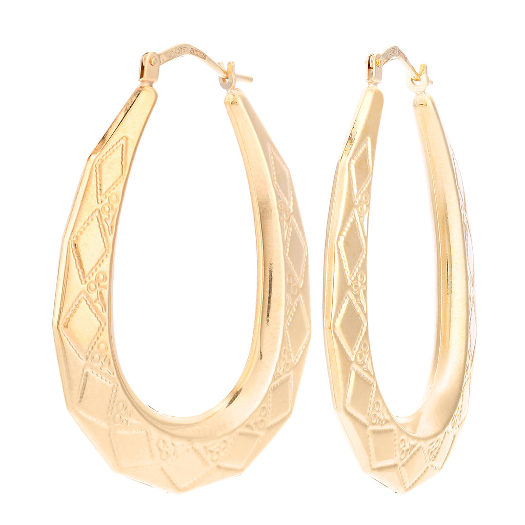 9ct Yellow Gold Large Victorian Hoop Earrings