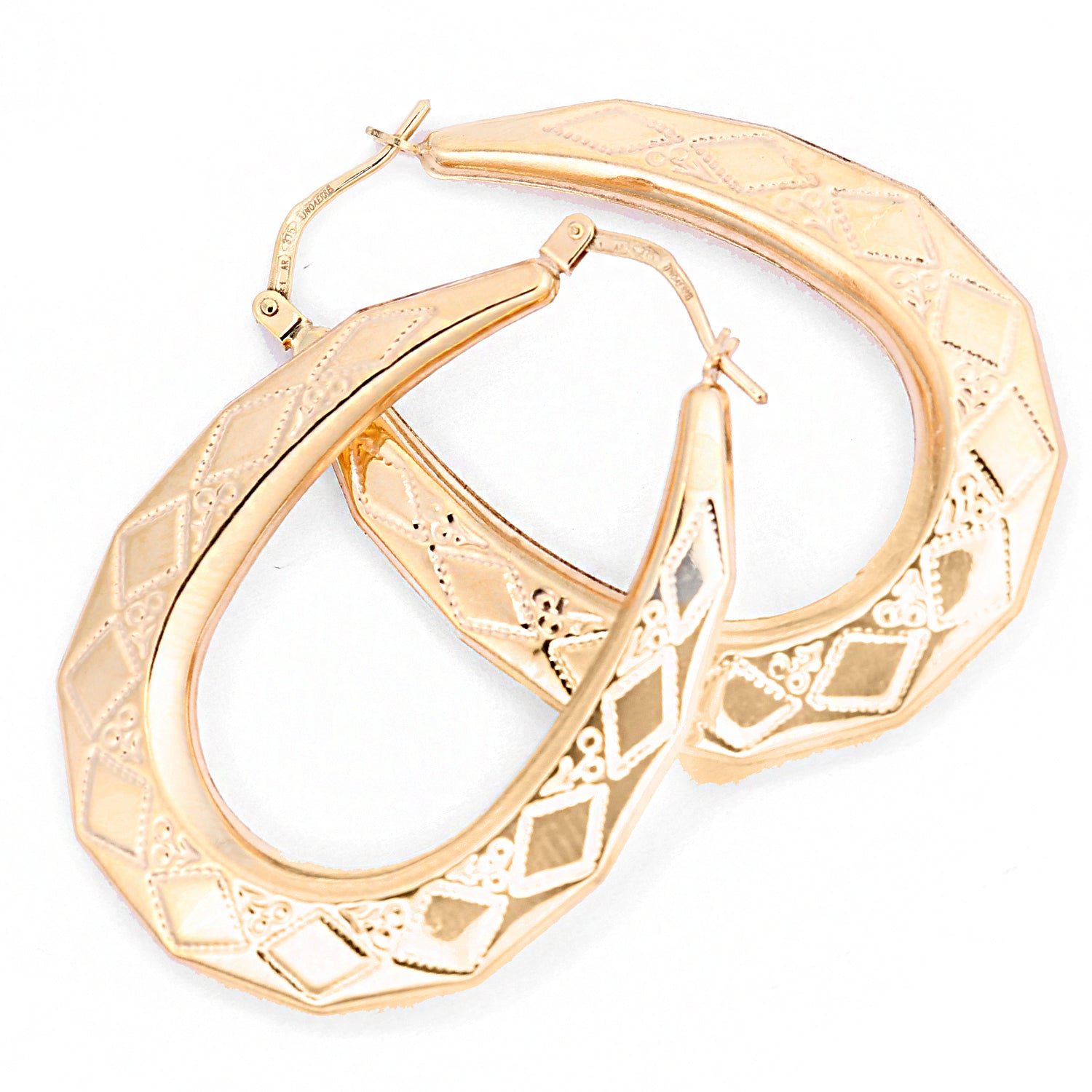 9ct Yellow Gold Large Victorian Hoop Earrings