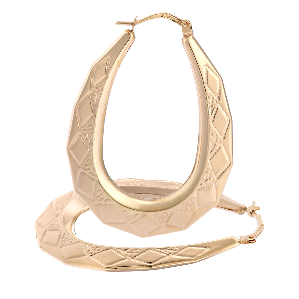 9ct Yellow Gold Large Victorian Hoop Earrings