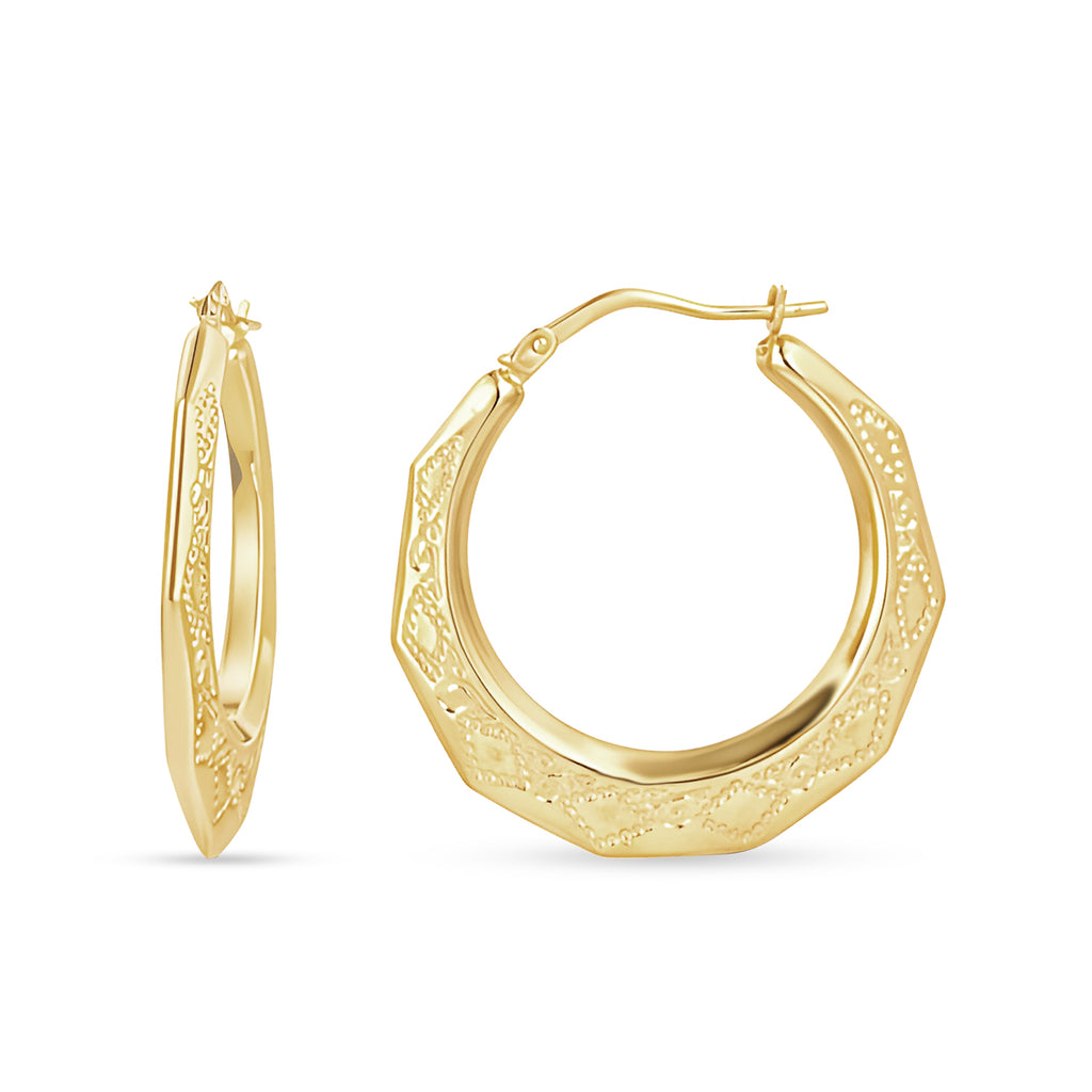 Engraved Victorian Medium Hoop Earrings 9ct Yellow Gold | Prime Jewellery