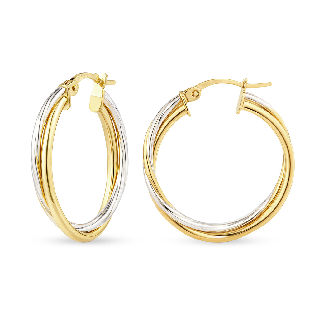 9ct Two-Tone Gold Twist Creole Hoop Earrings - 20mm