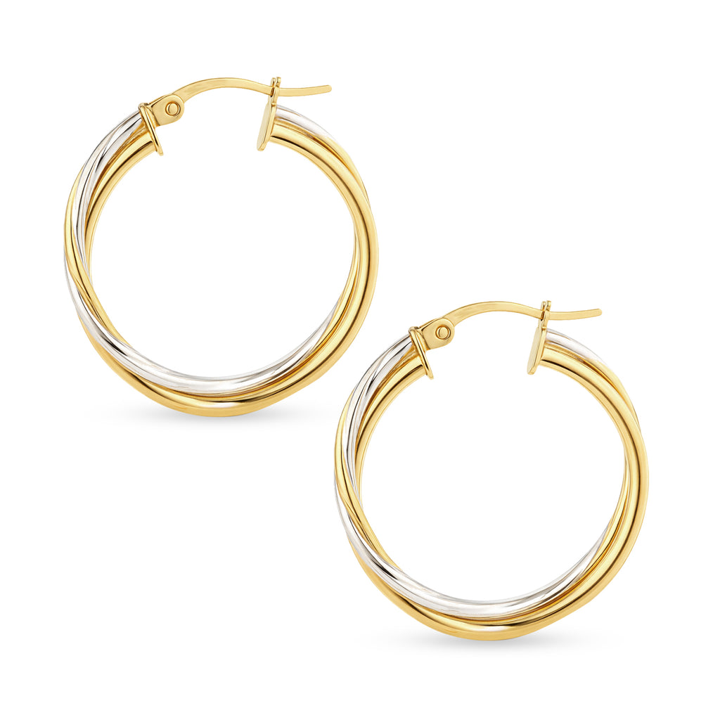 9ct Two-Tone Gold Twist Creole Hoop Earrings - 20mm