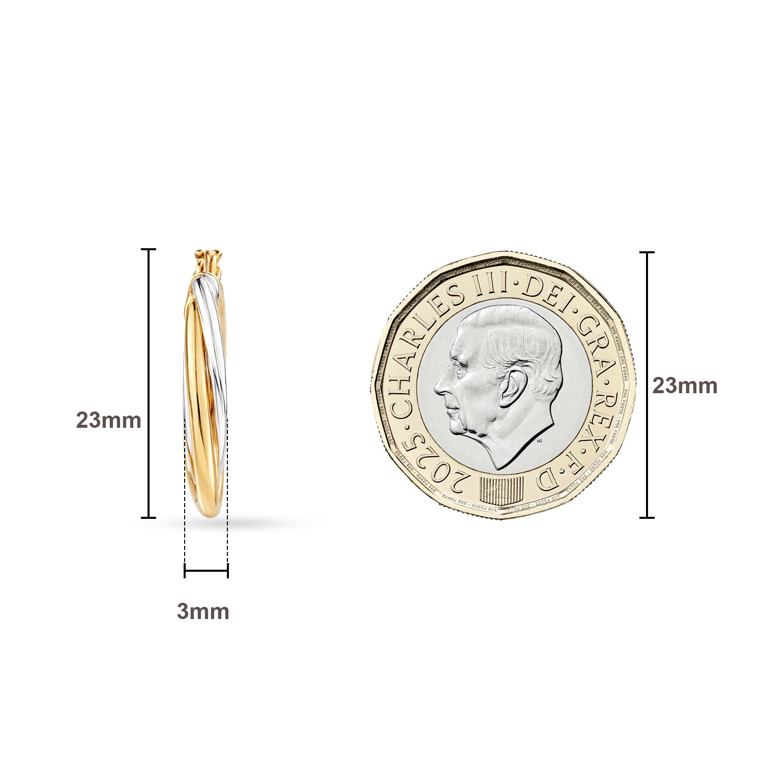 9ct Two-Tone Gold Twist Creole Hoop Earrings - 20mm