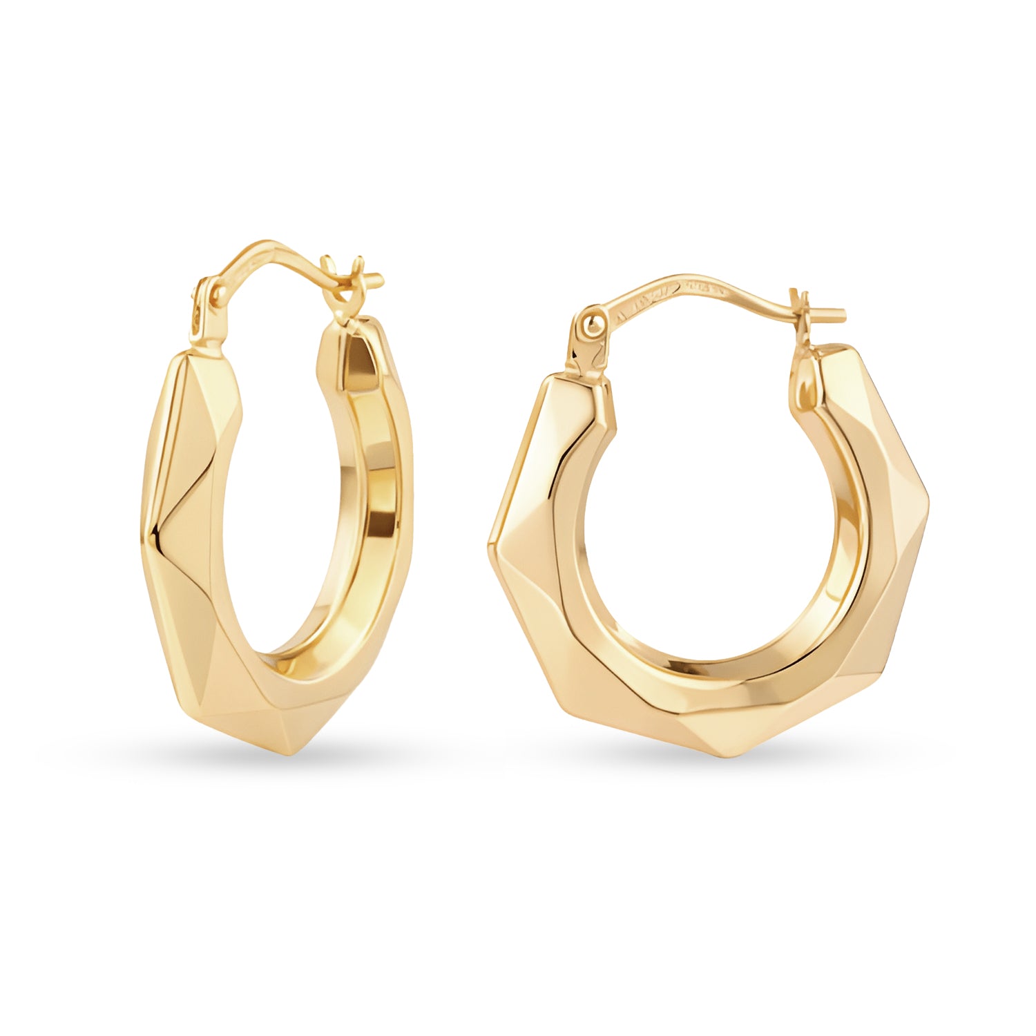 9ct Yellow Gold Diamond Cut Victorian Medium Hoop Earrings