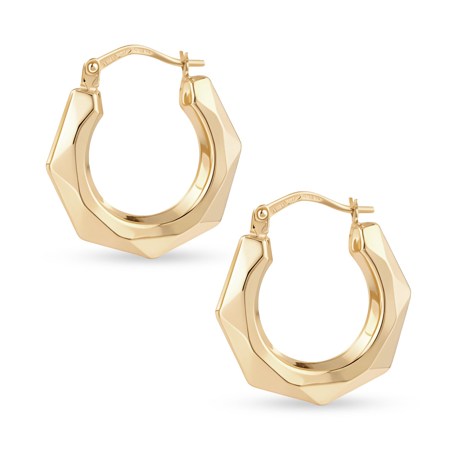 9ct Yellow Gold Diamond Cut Victorian Medium Hoop Earrings